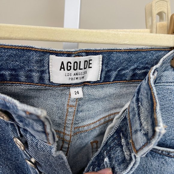 AGOLDE Straight-fit Denim Shorts In Mid Denim size 24 - Picture 3 of 8